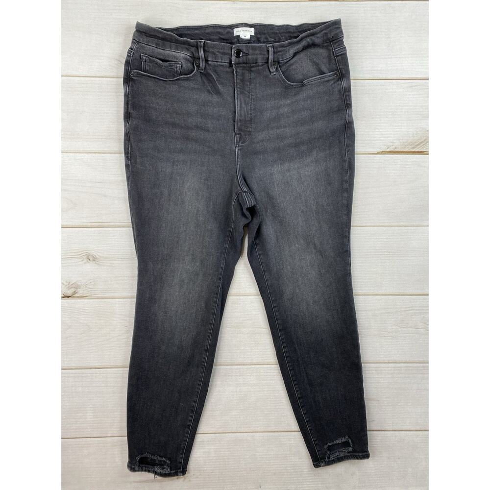Good American Jeans Womens 18 Black Good Legs High Rise Ripped Cuff Stretch